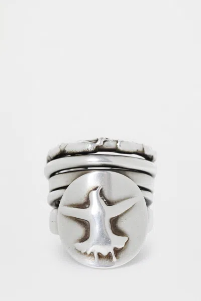 Ann Demeulemeester Mossa Flying Bird Stacked Rings In Silver