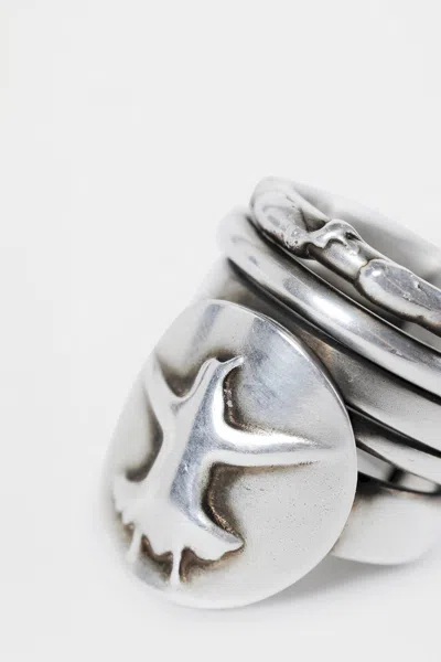 Ann Demeulemeester Mossa Flying Bird Stacked Rings In Silver