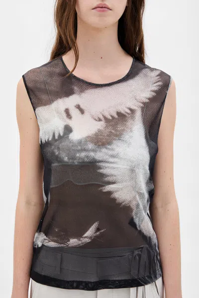 Ann Demeulemeester Doves Printed Tulle Top In Multi