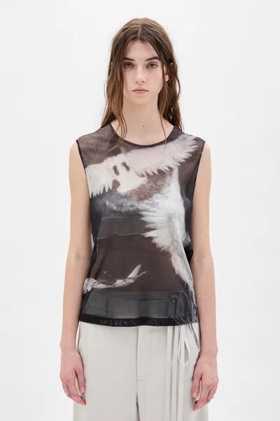 Ann Demeulemeester Doves Printed Tulle Top In Multi