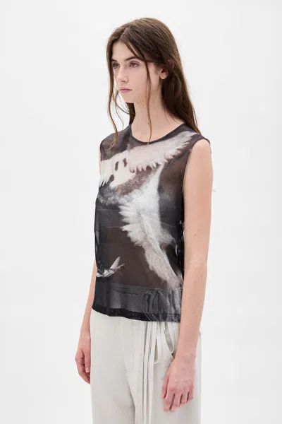 Ann Demeulemeester Doves Printed Tulle Top In Multi