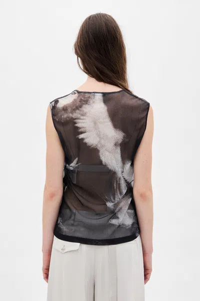 Ann Demeulemeester Doves Printed Tulle Top In Multi