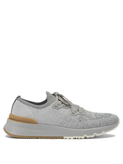 Brunello Cucinelli Stretch Knit Low-top Sneakers In Gray