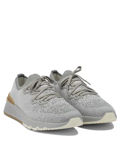 Brunello Cucinelli Stretch Knit Low-top Sneakers In Gray