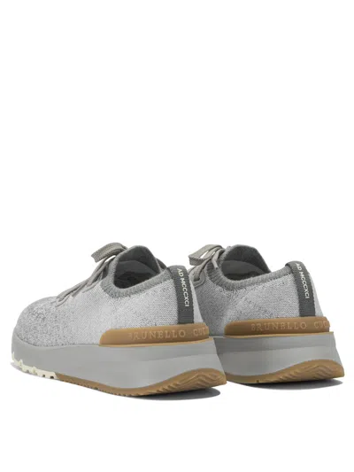 Brunello Cucinelli Stretch Knit Low-top Sneakers In Gray