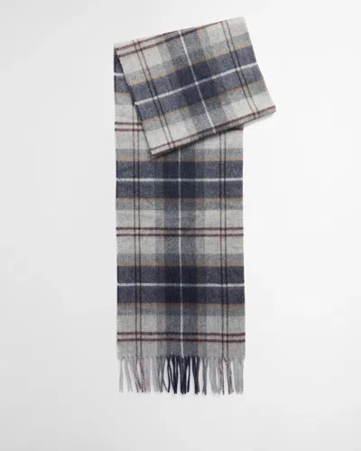 Barbour Tartan-patterned Fringed-hem Scarf In Gray