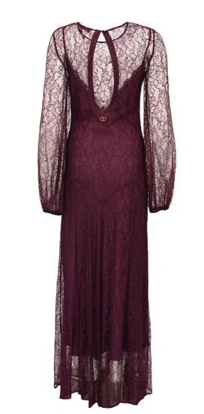 Twinset Lace Long-sleeves Maxi Dress In Purple