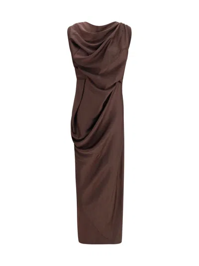 Vivienne Westwood Long Fond Draped-veck Maxi Dress In Brown