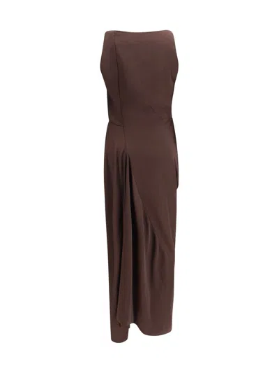 Vivienne Westwood Long Fond Draped-veck Maxi Dress In Brown