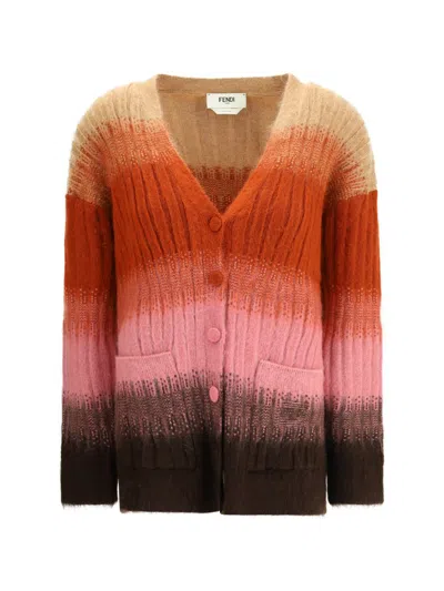 Fendi Gradient Knit Cardigan Featuring Front Pockets In Multi
