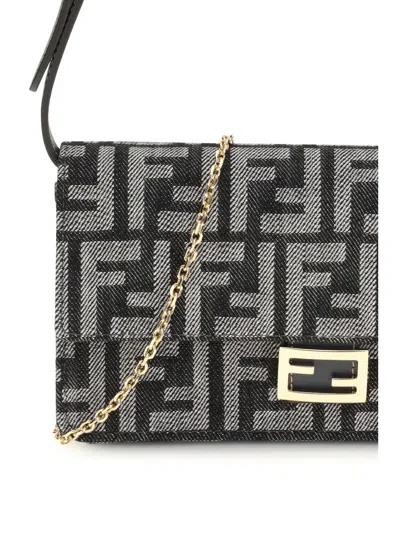 Fendi Women Wallet On Chain Tessuto Ff In Brown
