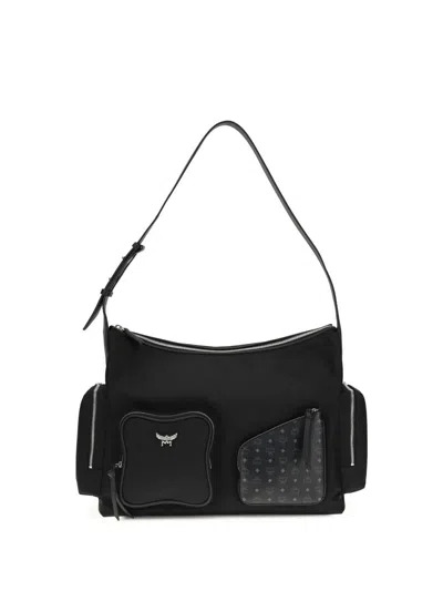 Mcm Borsa A Spalla Aren In Tessuto Nero Donna In Black