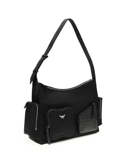 Mcm Borsa A Spalla Aren In Tessuto Nero Donna In Black
