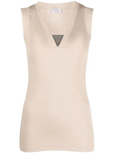 Brunello Cucinelli Cotton Tank Top In Neutral