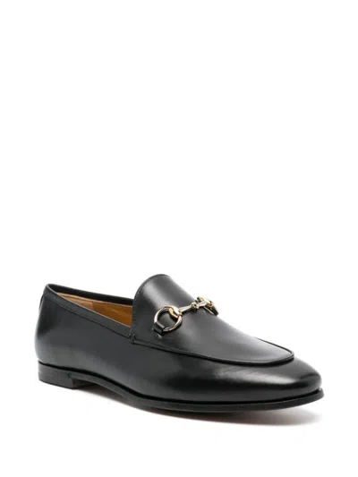 Gucci Women Black Calf Leather Moc Stitching Signature Horsebit Detail Almond Toe Slip-on Style Bran In Black