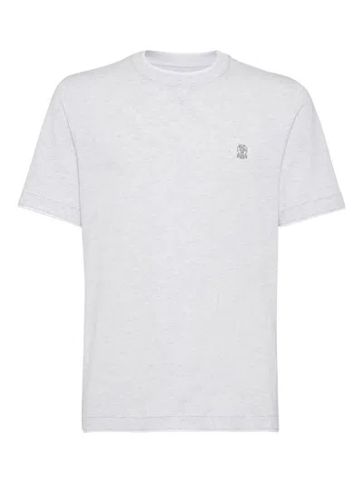 Brunello Cucinelli Men Cotton Jersey Crew-neck T-shirt With Logo And Faux-layering In White