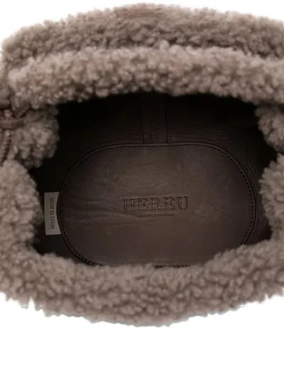 Hereu Mini Leather Handbag Shearling Trim In Brown