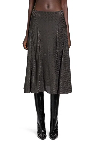 Fendi Ff Silk Midi Skirt In Black