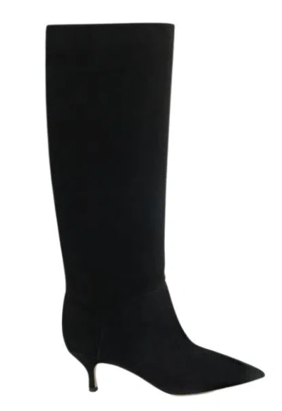 Casadei Pointed Flat Knee-high Boots In Black
