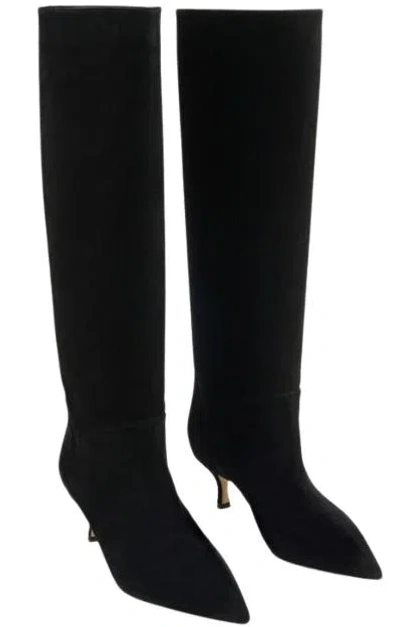 Casadei Pointed Flat Knee-high Boots In Black