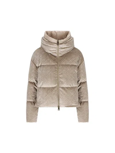 Herno Quilted Velvet Down Jacket High Neck In Brown