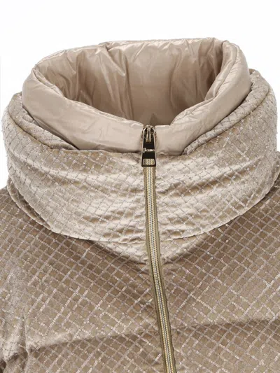 Herno Quilted Velvet Down Jacket High Neck In Brown