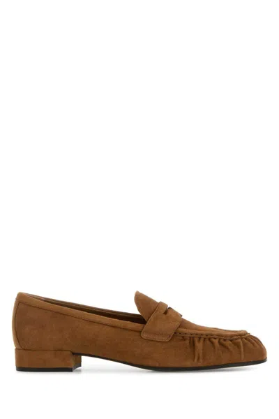 Prada Suede Loafers With Low Block Heel In Brown