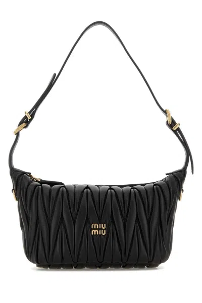 Miu Miu Quilted Leather Handbag Adjustable Strap In Black