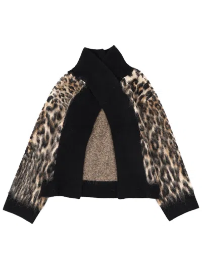 Ganni High Collar Sweater In Animal Print