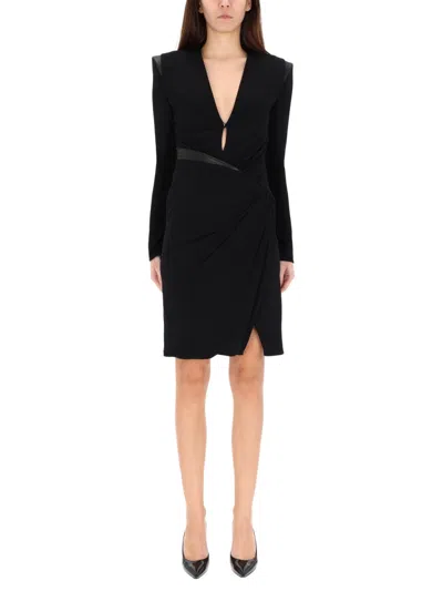 Versace V-neck Mini Dress In Black