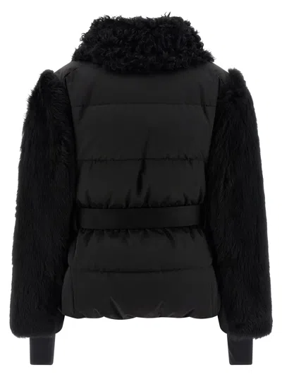 Moncler Belted Waist Down Jacket With High Collar In Black