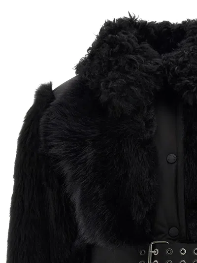 Moncler Belted Waist Down Jacket With High Collar In Black