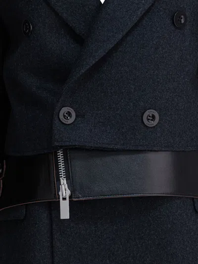 Sacai Wool And Leather Coat Jackets And Coats Grey In Black