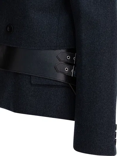 Sacai Wool And Leather Coat Jackets And Coats Grey In Black