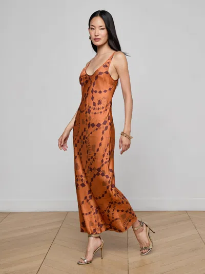 L'agence Akiya Satin Maxi Dress In Brown