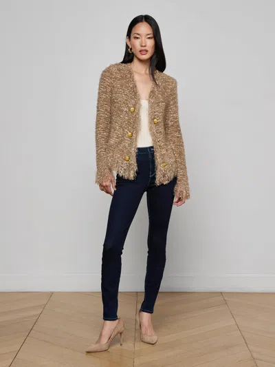 L'agence Azure Fringe Cardigan Blazer In Brown