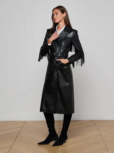 L'agence Celina Fringed Leather Trench In Black