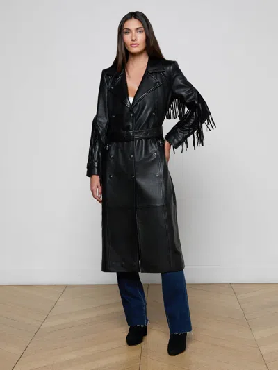 L'agence Celina Fringed Leather Trench In Black