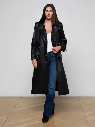 L'agence Celina Fringed Leather Trench In Black