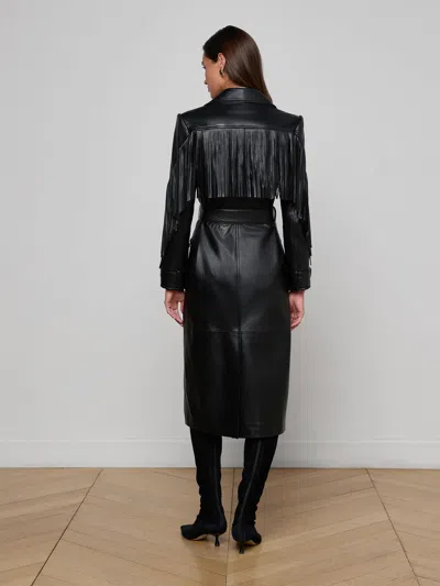 L'agence Celina Fringed Leather Trench In Black