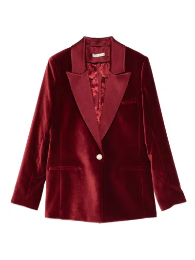 Alice And Olivia Velvet Single-breasted Jacket In Burgundy