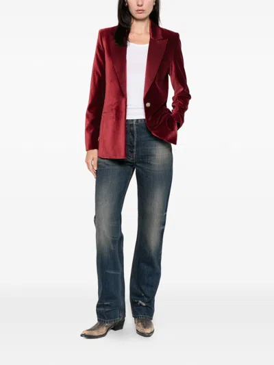 Alice And Olivia Velvet Single-breasted Jacket In Burgundy