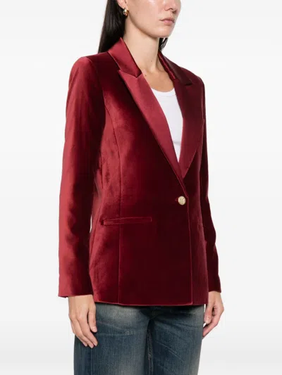 Alice And Olivia Velvet Single-breasted Jacket In Burgundy