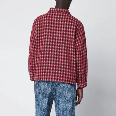 Brain Dead Red Check Overshirt In Burgundy