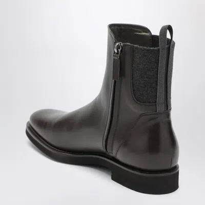 Brunello Cucinelli Brown Leather Chelsea Boots With Shiny Detail Women In Black
