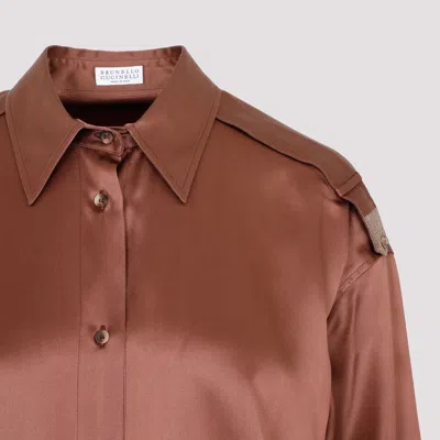 Brunello Cucinelli Silk Shirt In Brown