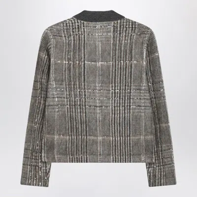 Brunello Cucinelli Jacquard Cardigan With Dazzling Check Embroidery In Green