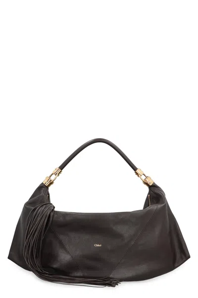 Chloé Small Canvas Tote Bag With Leather Trim In Black