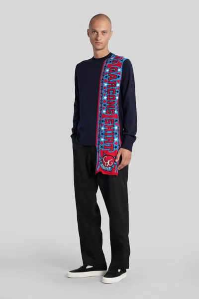 Comme Des Garçons Textured Knit Sweater With Classic Crew Neckline In Blue