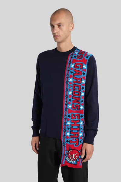 Comme Des Garçons Textured Knit Sweater With Classic Crew Neckline In Blue